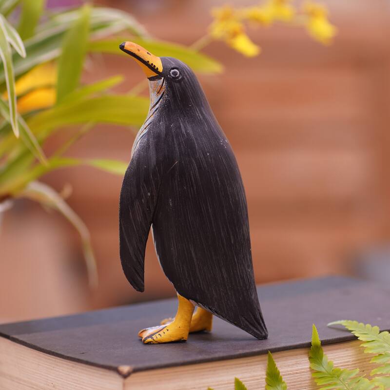 Novica Handmade Friendly Penguin Wood Statuette