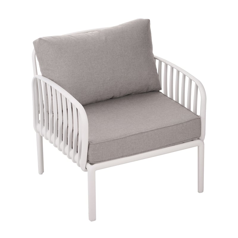 Roomfitters Outdoor Patio Club Chair with Waterproof Cushions, Deep Seating Modern Furniture for Garden or Balcony, White Gray
