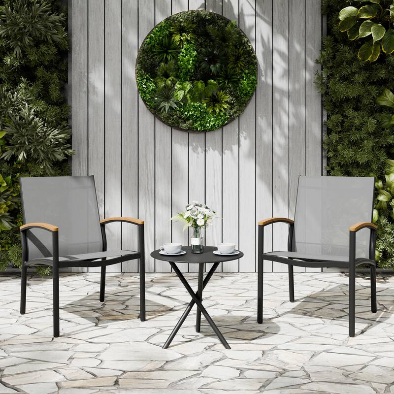 Futzca 3-Piece Patio Bistro Sets, Two Chairs with Coffee Table - Non Rocking-Grey