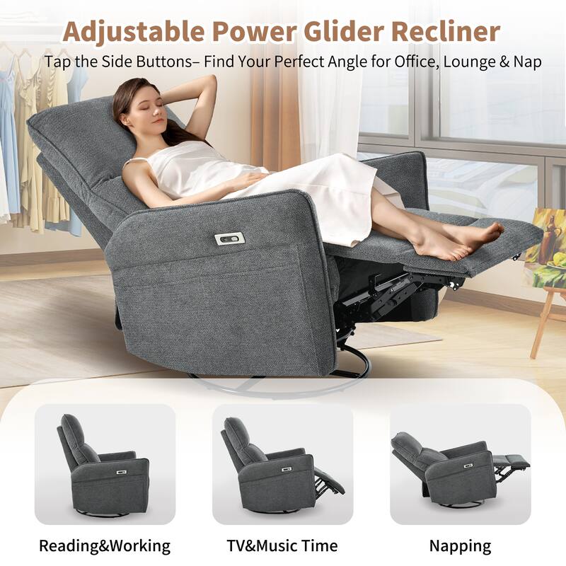Anmytek 270 Degree Power Swivel Rocker Recliner Comfortable Upholstered Nursery Glider Single Chair