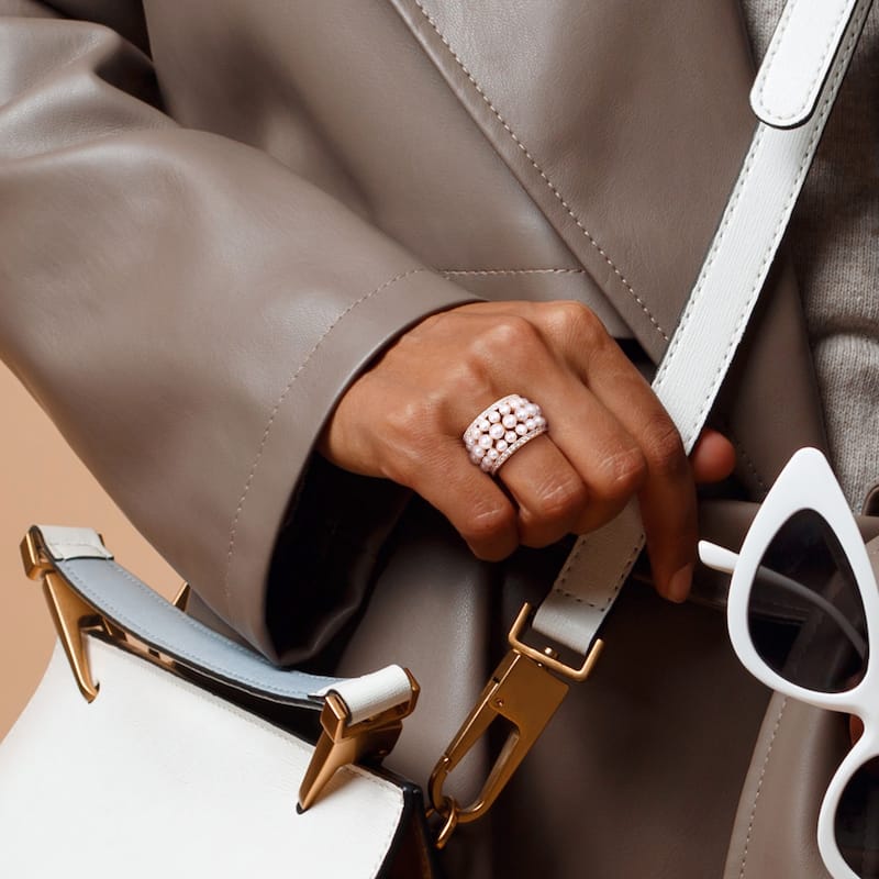 Miadora Cultured Freshwater Pearl and 1 3/5ct TGW Created White Sapphire Triple Row Ring in Yellow Silver