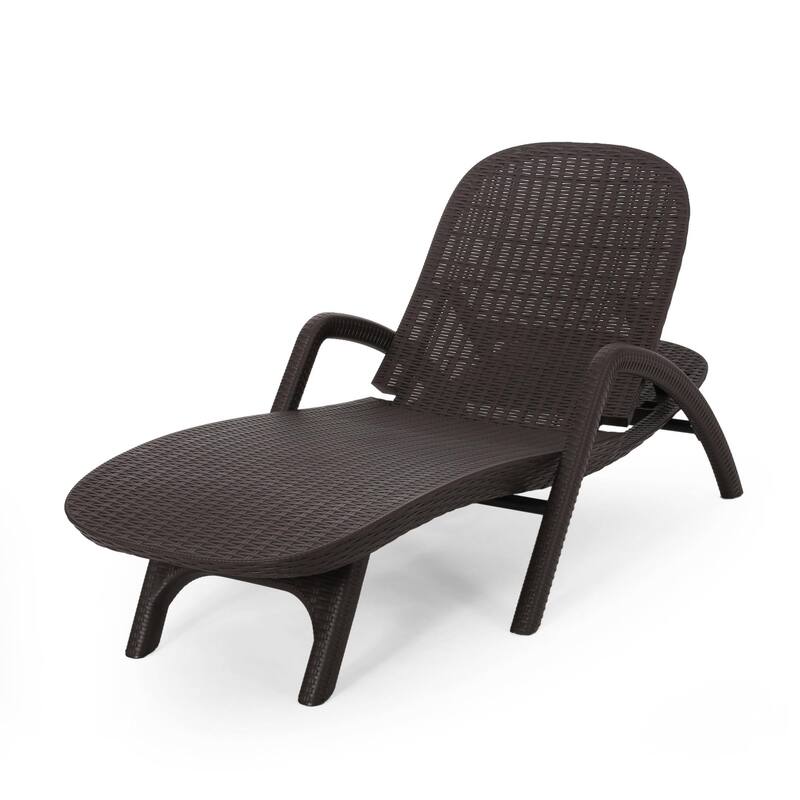Outdoor Polypropylene Resin Recliner with Armrests - Dark Brown