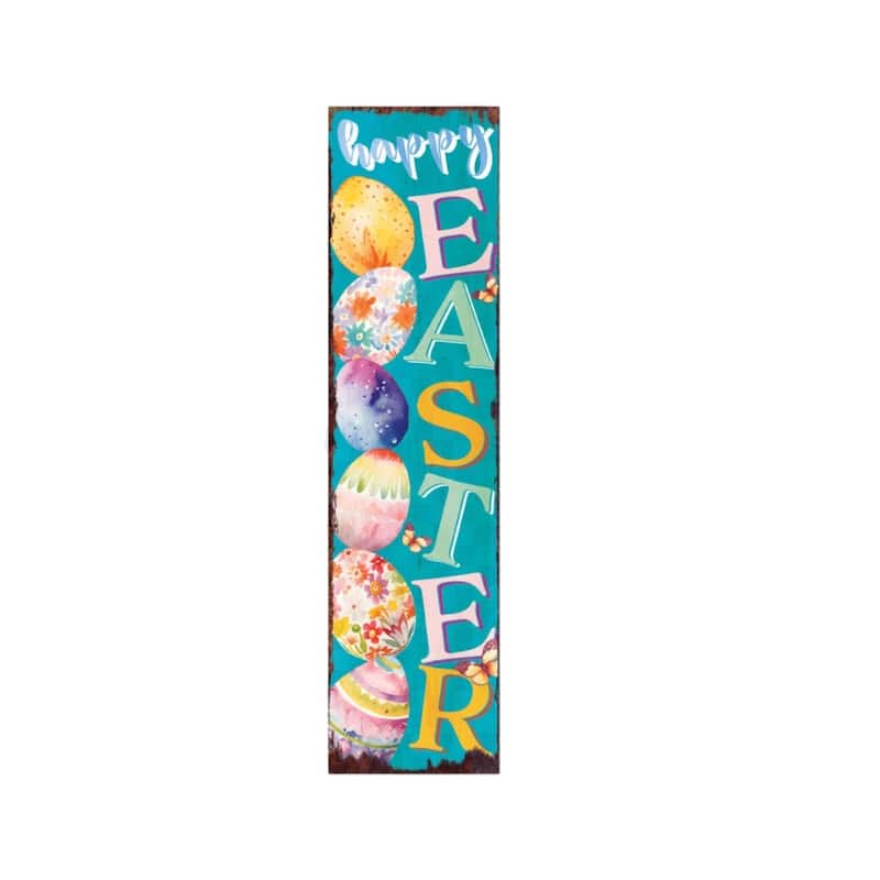 HomeRoots 36" Turquoise Pink And Yellow Solid Wood Happy Easter Easter Easter Egg Porch Sign