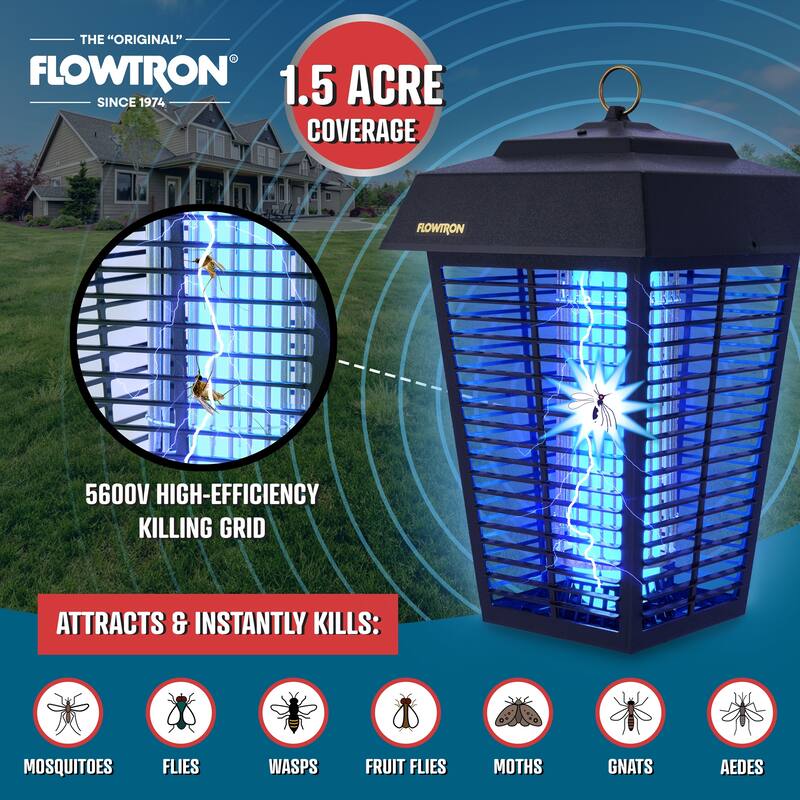 Flowtron Bug Zapper, Mosquito Zapper with 1 Acre of Coverage, Bulb & 5600V Killing Grid