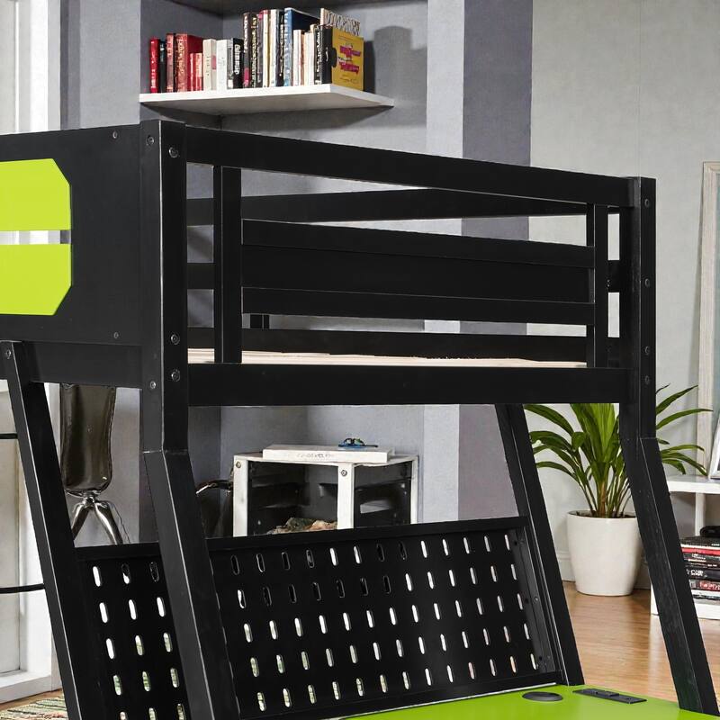 Twin/Full Gaming Bunk Bed with Dual Desks, USB Charging Ports and Pegboard Organizer, Gamer Bunk Frame
