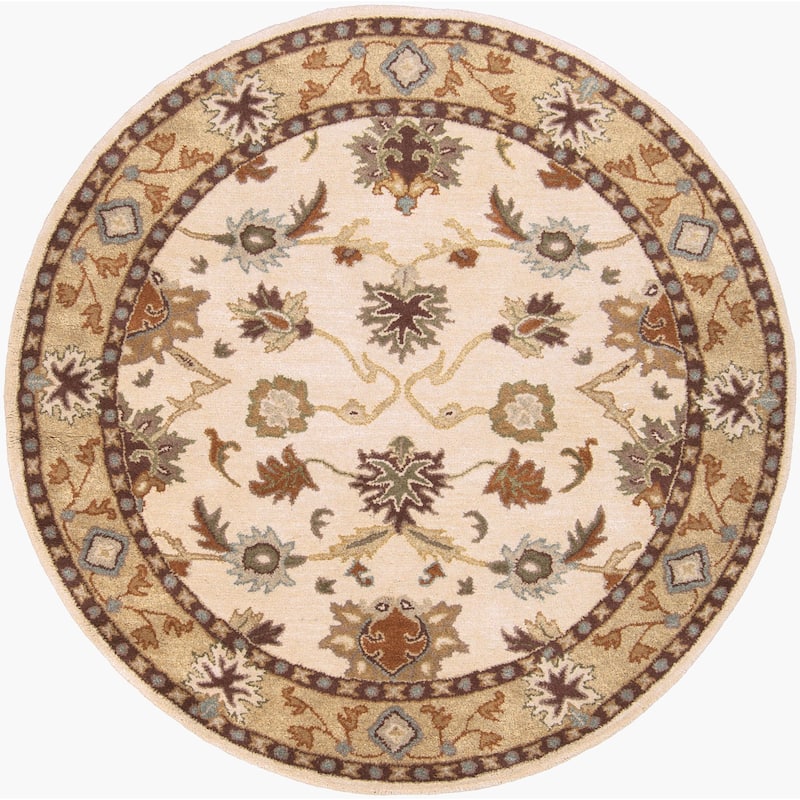Livabliss Traditional Caesar Border Area Rug - 4' x 4' Round - Sepia