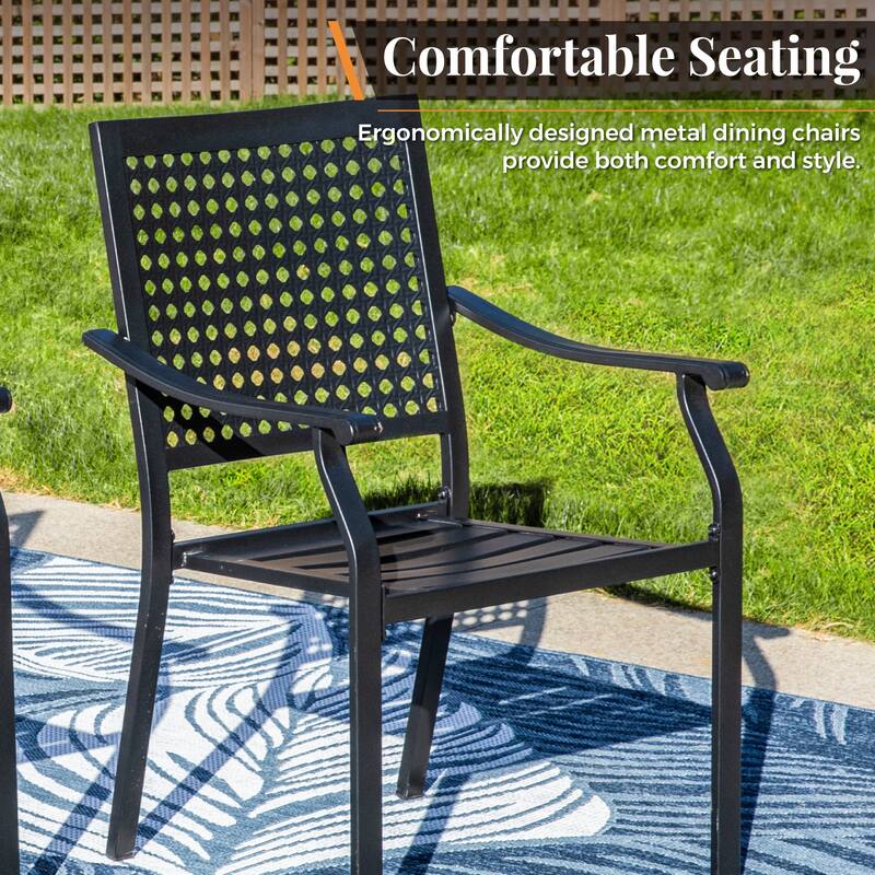 MAISON ARTS Set of 2 Patio Dining Stackable Chair Black E-coating Metal with Upgraded Back Pattern