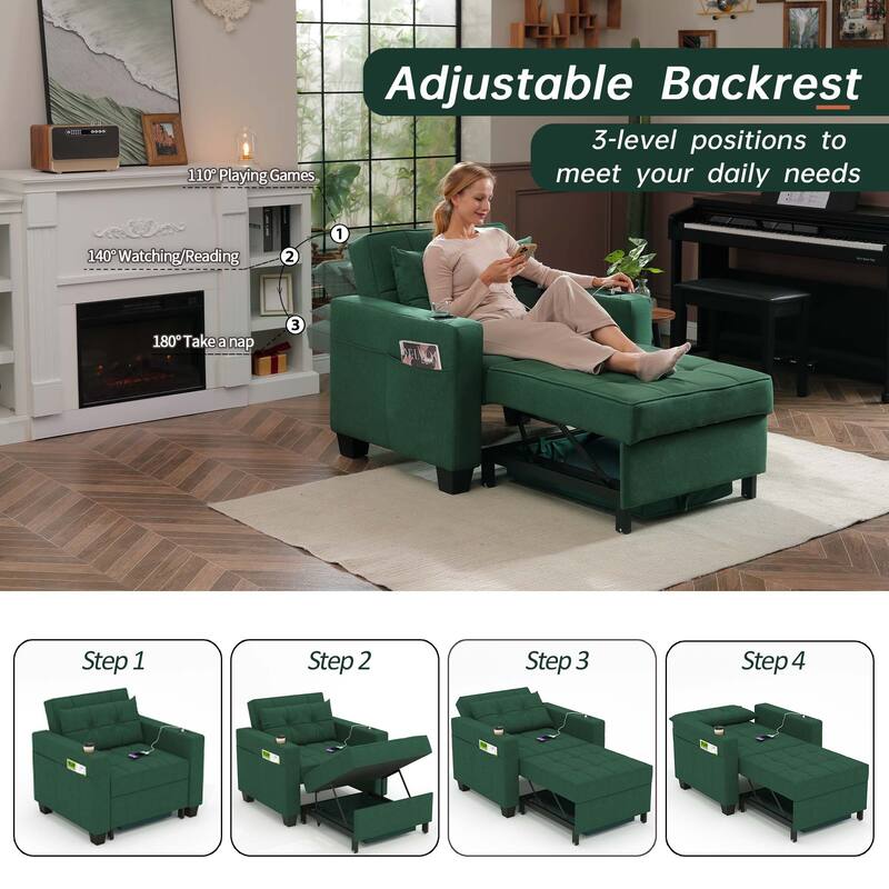 Futon Chair Bed Convertible Chair 3-in-1 Pull Out Sleeper Chair Beds for Living Room