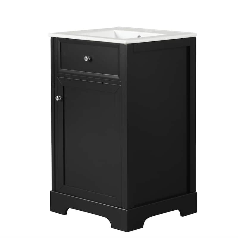 Bathroom Vanity with Ceramic Top Sink, Bathroom Cabinet with Two-Tier Storage, Single Basin Vanity Set with Adjustable Shelves