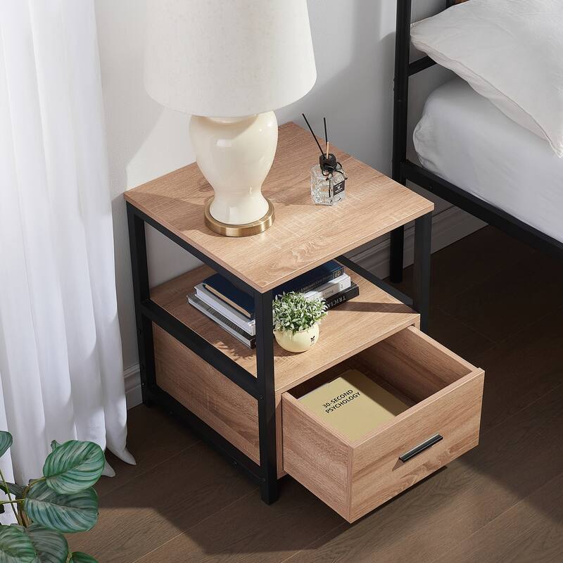 VECELO Nightstand Set of 1/2, Modern Square Side End Table, Living Room, Study Metal Frame