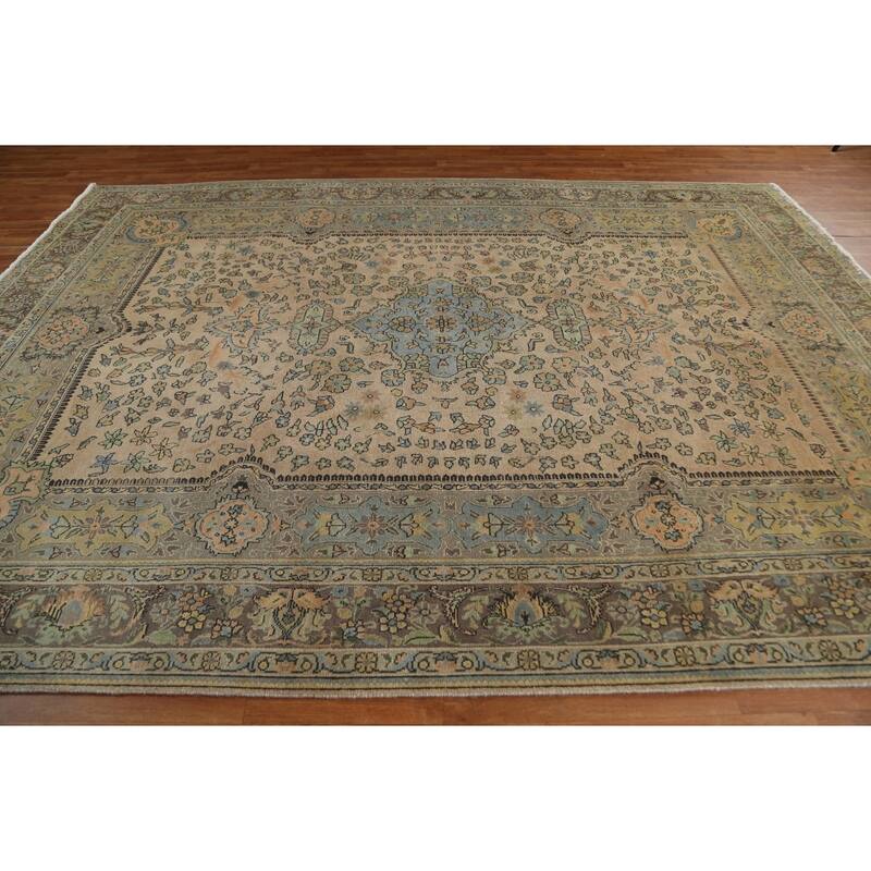 Hand Knotted Oriental 100% Wool Carpet Traditional Floral Brown Tabriz Area Rug - 11' 7'' X 8' 3''