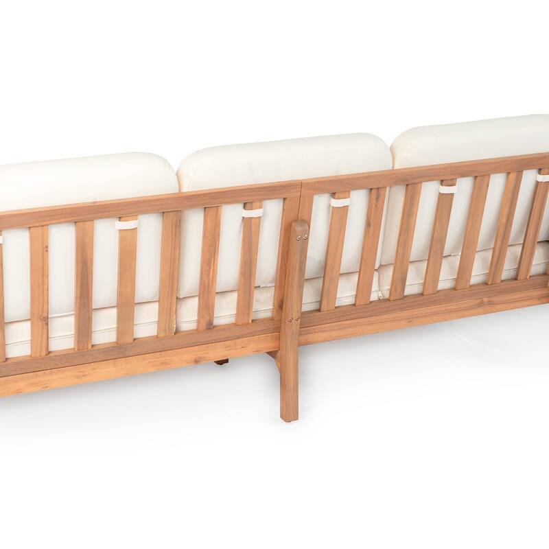 Teak Haven Outdoor Solid Wood Wicker 5-Piece Patio Conversation Set with Waterproof Cushions