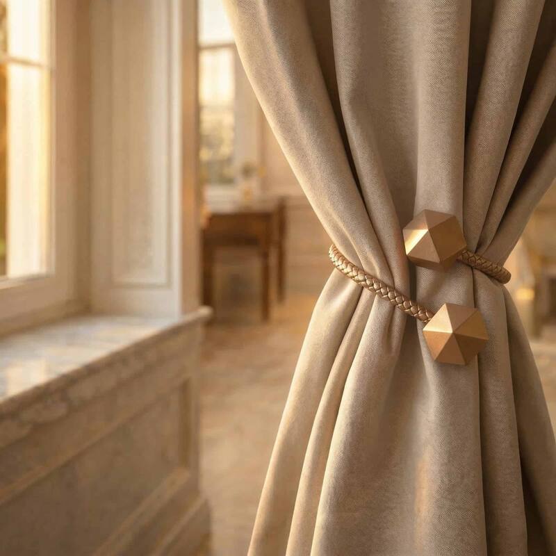 Pure Solid Color Tieback Wooden Tips Faux Leather Covering - 13"L x 1.4"W x 1.4"D