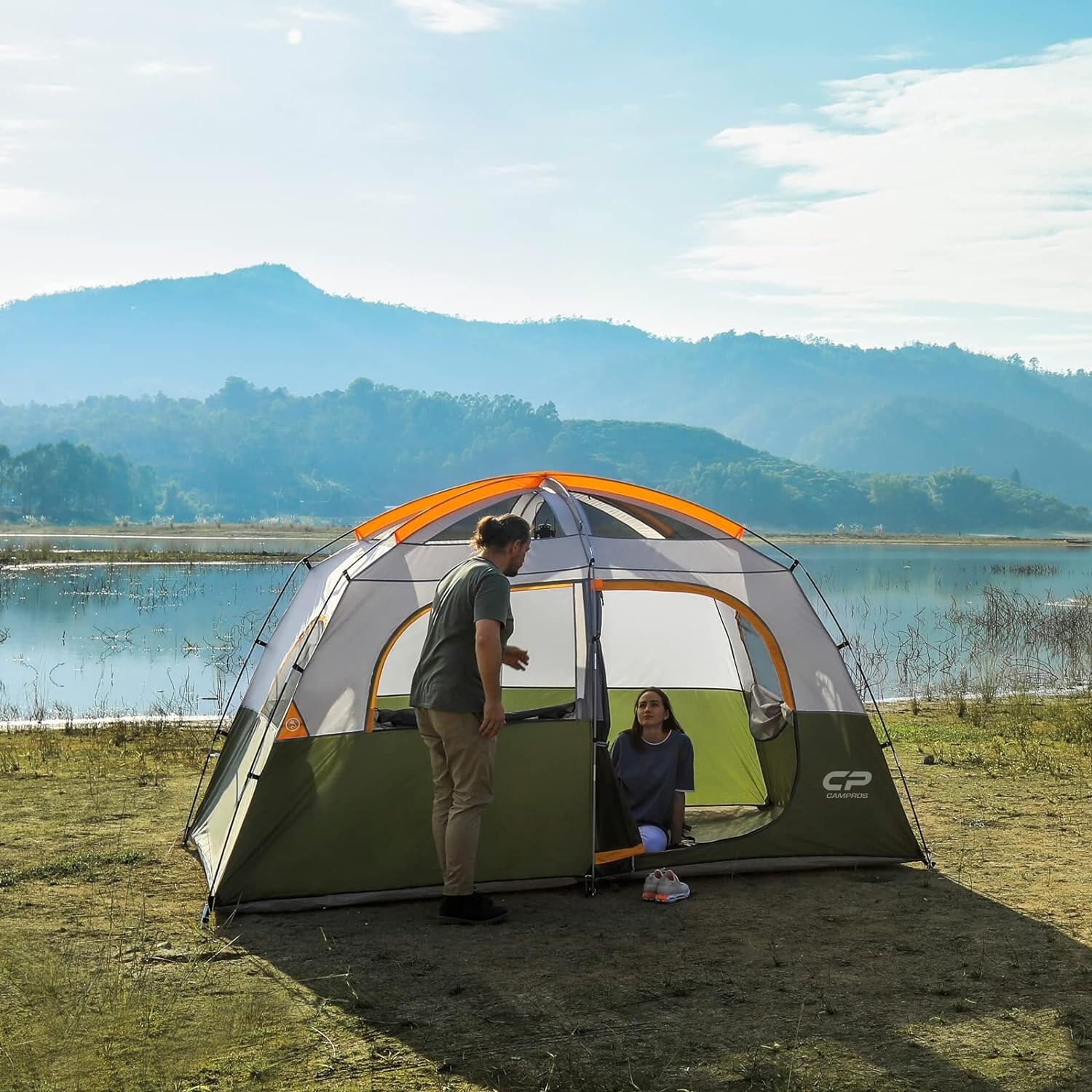 6 Person Double Layer Portable Camping Tent with Top Rainfly 4 Large Mesh Window Carry Bag 11ft 7ft Bed Bath Beyond 40224258