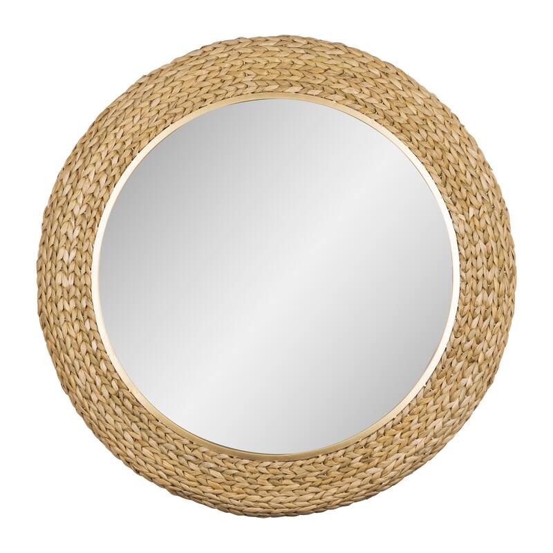 Varaluz Athena Round Wall Mirror - 40"W x 40"H - French Gold/Natural Seagrass