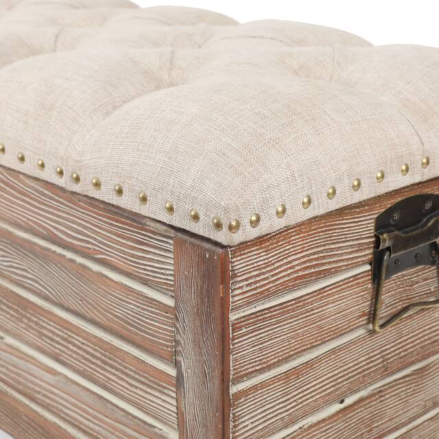 Natural Wood Upholstered Bedroom and Entryway Storage Bench - 20.25" H x 47.38" W x 15.81" W