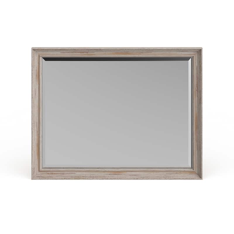 Beveled Wood Wall Mirror - Alexandria White Wash Frame - Outer Size: 45 x 35 in - Outer Size: 45 x 35 in