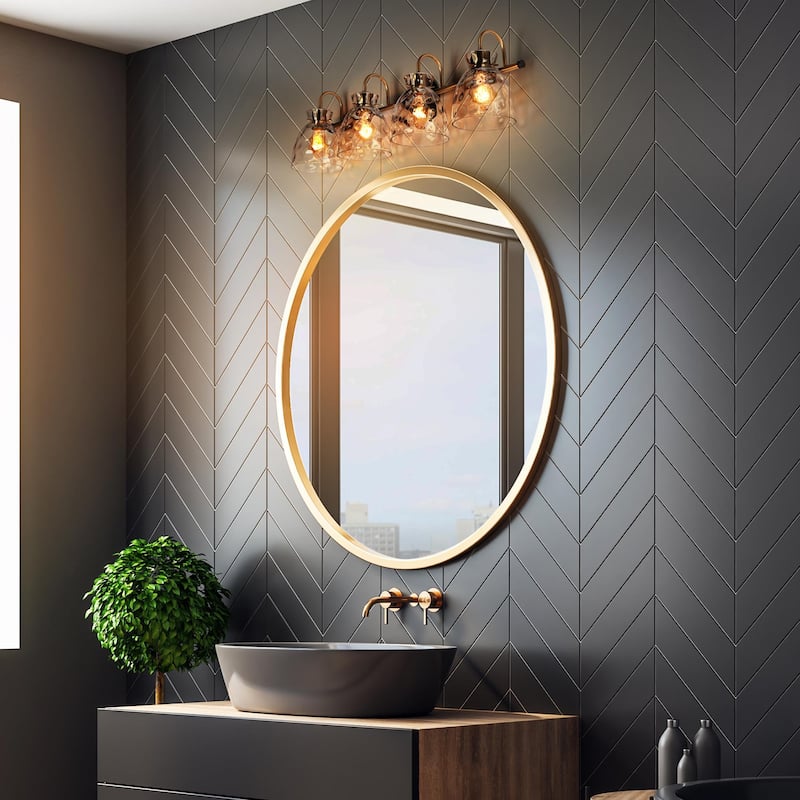 Elisie Modern Glam 4-light Bathroom Vanity Light Transitional Black Gold Sconce with Water Glass - L 31.5" x W 7.5" x H 9"