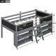 preview thumbnail 17 of 24, Twin Size Low Loft Bed with Two Movable Shelves and Ladder, White