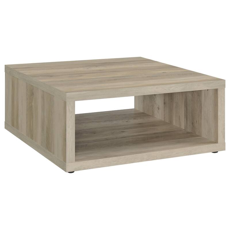 Rizz Coffee Table, Square Cube Design Open Shelf, 36 Inch Light Brown