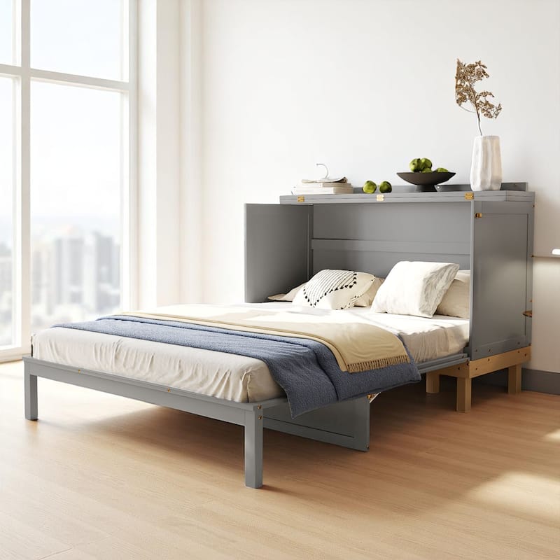 Space-Saving Queen Murphy Bed with Large Underbed Drawer, Convertible Cabinet Design