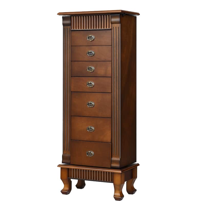 Costway Jewelry Cabinet Storage Chest Stand Organizer Necklace Wood - 14.8''(L) X9''(W) X38.6''(H)