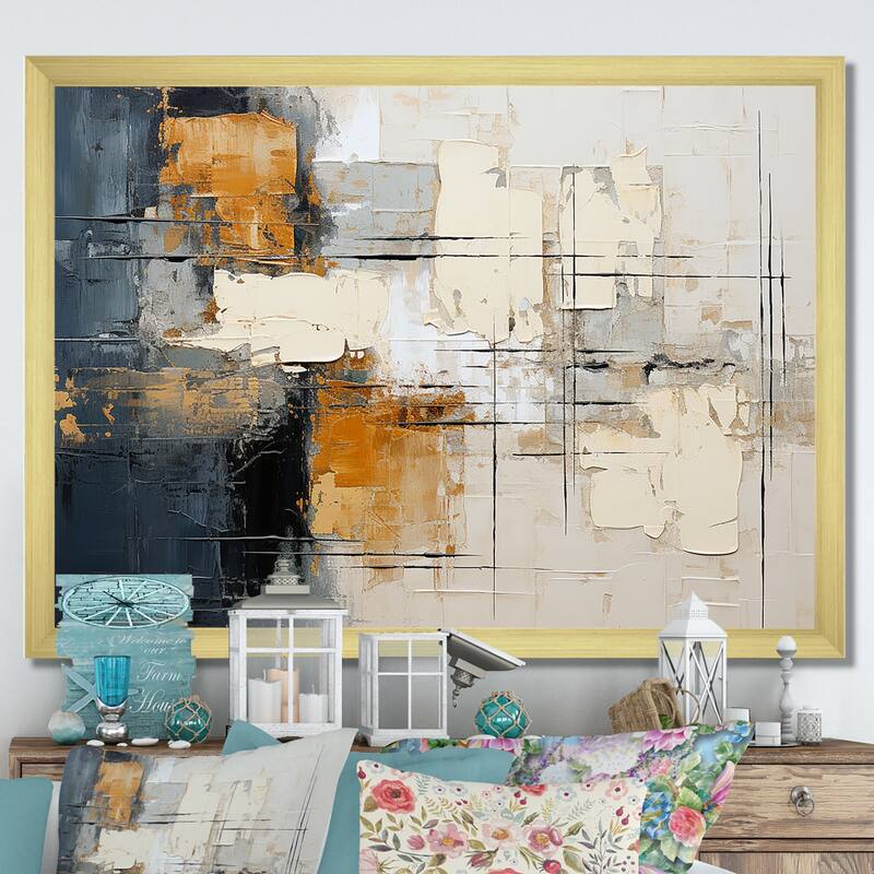 Designart "Simple Winter Landscape IV" Winter Landscape Framed Canvas Wall Art - 32 in. wide x 16 in. high - Gold