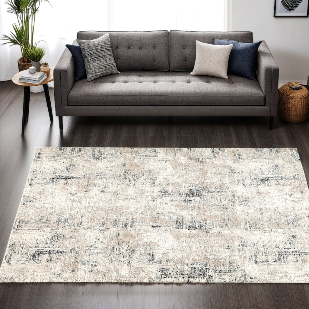 Toer 8 x 10 Large Area Rug, Abstract Impression Art, Machine Woven, Gray - 8 x 10
