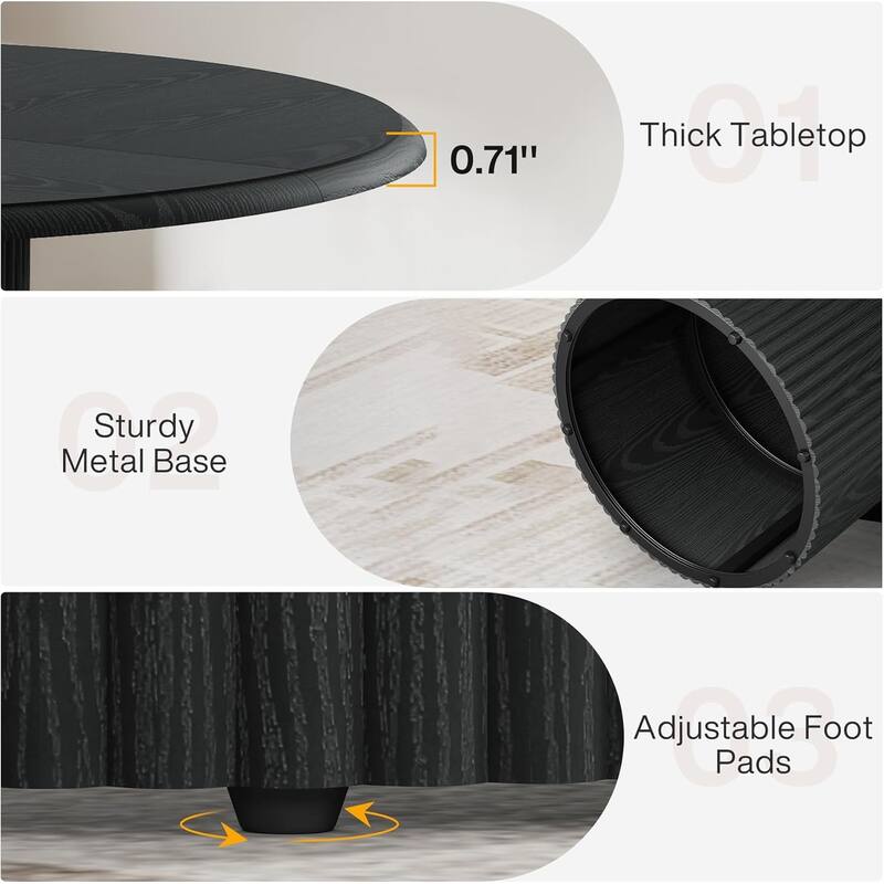 Round Dining Table Kitchen Table, Farmhouse Dinner Table with Metal Base