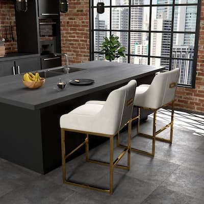 SEYNAR Mid-Century Modern Low-Back Velvet Bar Stools with Metal Frame (set of 2)