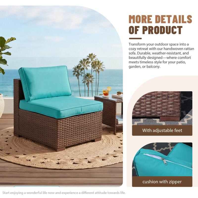 Outdoor Wicker Sectional Sofa 8-Piece Set with Fire Pit Table