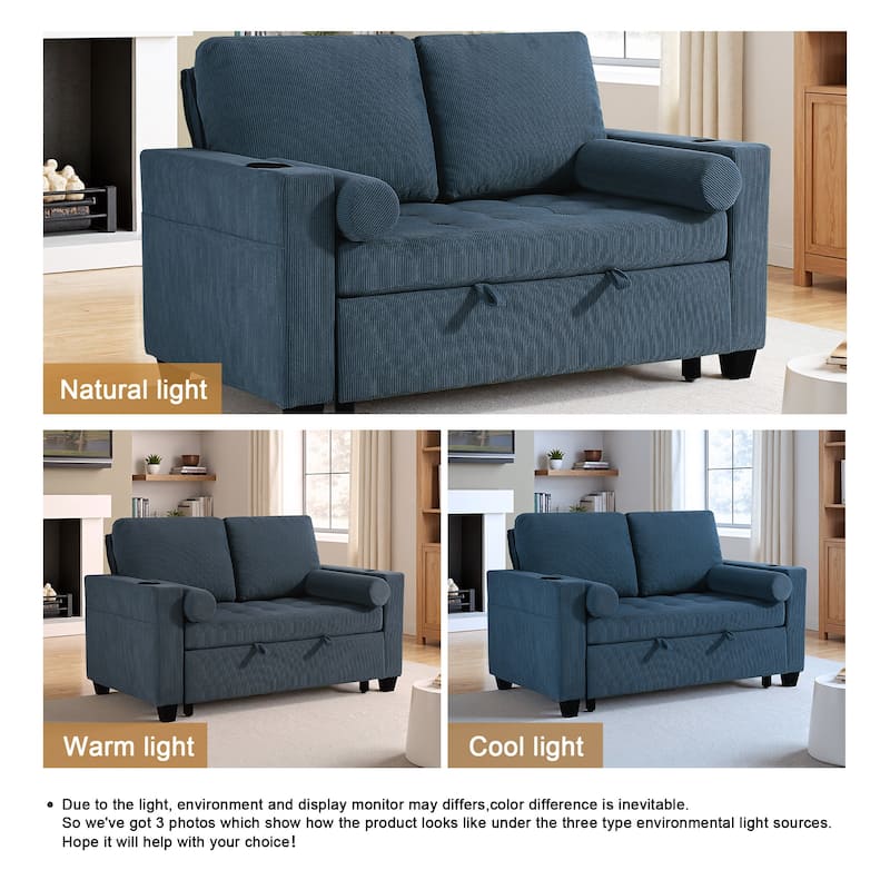 Corduroy Pull-Out Chair Bed Adjustable Recline Convertible Sleeper Sofa