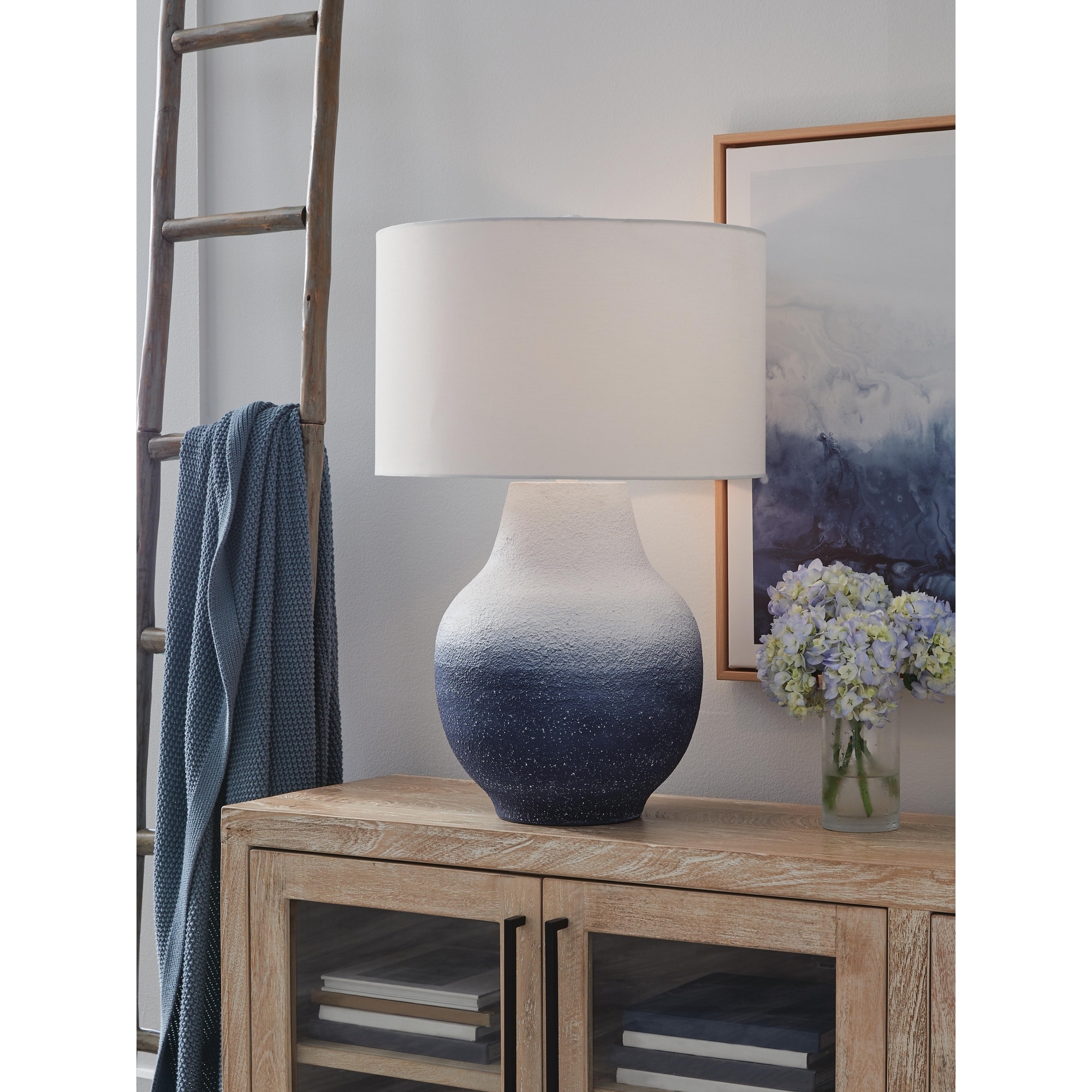 Signature Design by Ashley Dashland White/Blue Table Lamp - 20" W x 20" D x 32" H