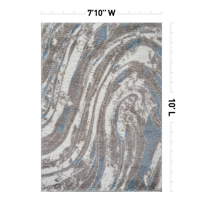 Marble Swirl Shag Rug - Blue - Medium Pile - Great for Living Room, Bedroom, or Entryway