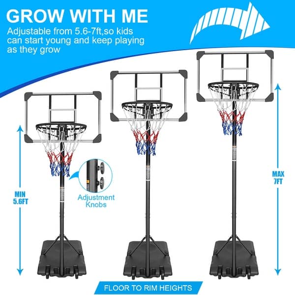 dimension image slide 0 of 2, 5.6 to 7FT Portable Basketball Goal System, Stable Base, 28" Backboard