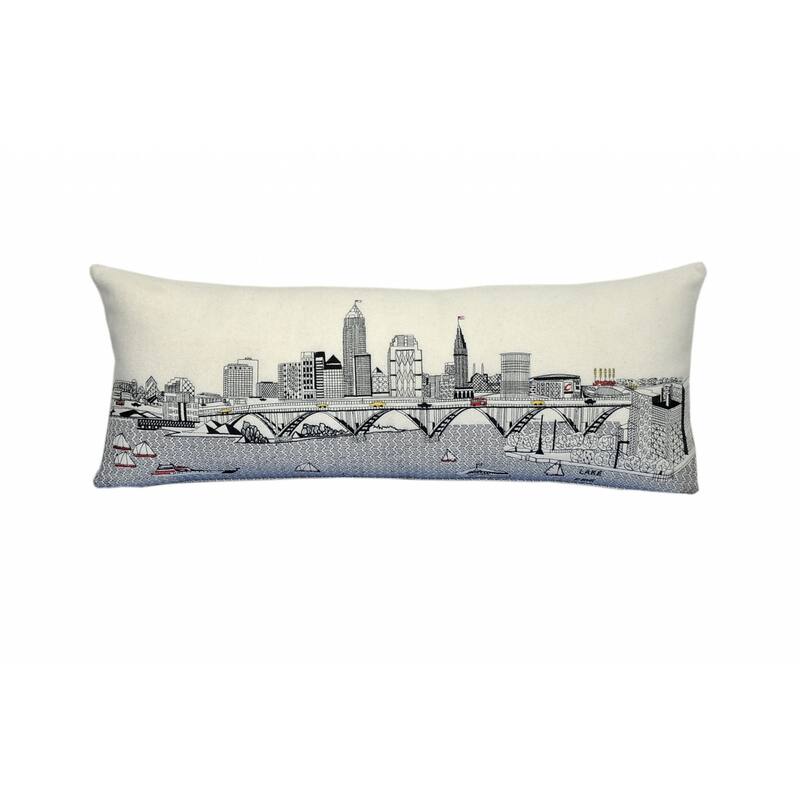 35" White Cleveland Daylight Skyline Lumbar Decorative Pillow