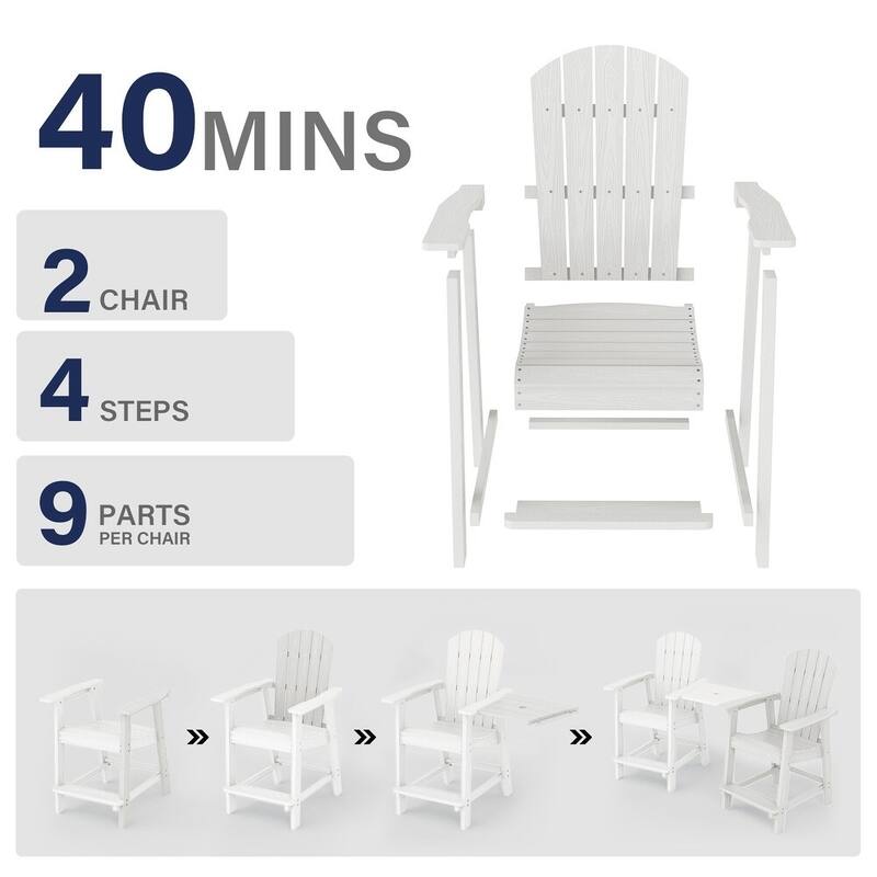 WINSOON Tall Adirondack Chair Piece of 3, Balcony Chair with Connecting Table