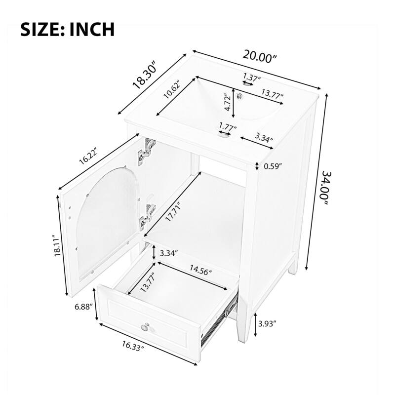 20 inch MDF Bathroom Vanity with Sink, Bathroom Cabinet with Soft Closing Glass Door