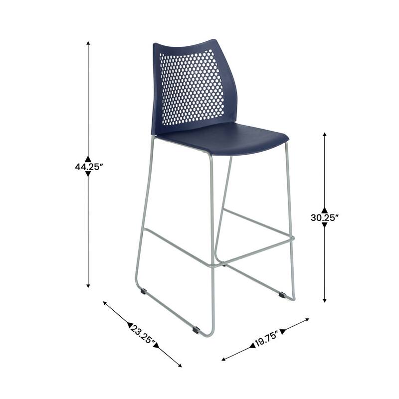 3 Pack Stackable Sled Base Barstool with Vented Back and Integrated Footrest - 19.75"W x 23.25"D x 44.25"H