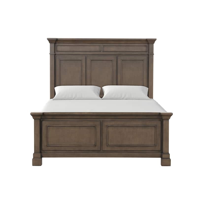 Wooden Queen Bed with Paneled Headboard in Dark Walnut - Queen - Dark Walnut