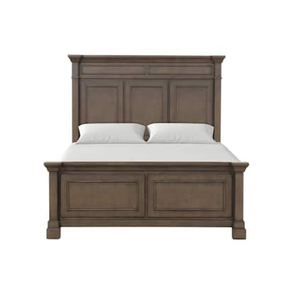 Wooden Queen Bed with Paneled Headboard in Dark Walnut
