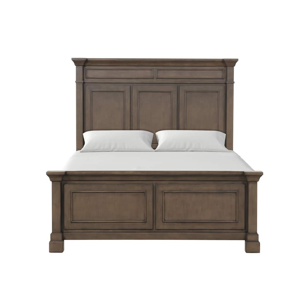 Wooden Queen Bed with Paneled Headboard in Dark Walnut