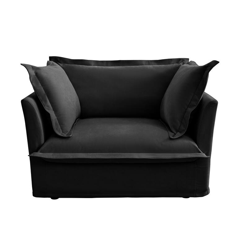 Slip-covered Armchair with Cushions, Chenille Fabric, Black