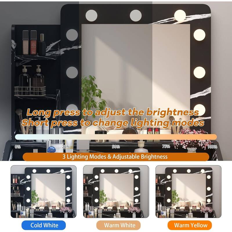 Dressing Table, Makeup Vanity Desk with Mirror and Lights for Bedroom