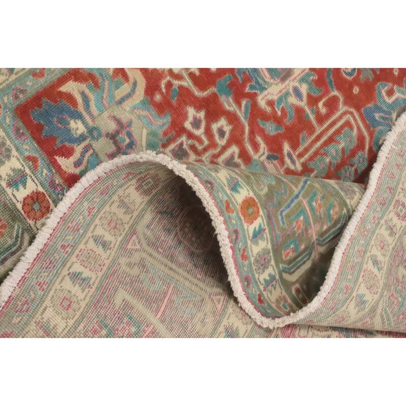 Hand Knotted Oriental 100% Wool Carpet Traditional Floral Red Tabriz Area Rug - 9' 8'' X 6' 6''
