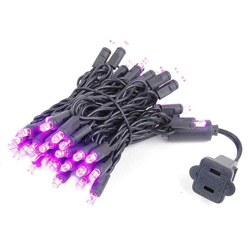 50 Light LED Christmas Mini Light Set, Patio Lights, Warm White, Black Wire, 11’ - Pink