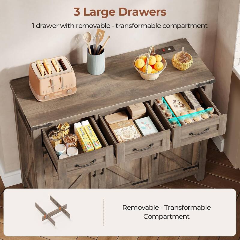Buffet Cabinet Bar Cabinet Coffee Credenza Sideboard Barn Door Drawer