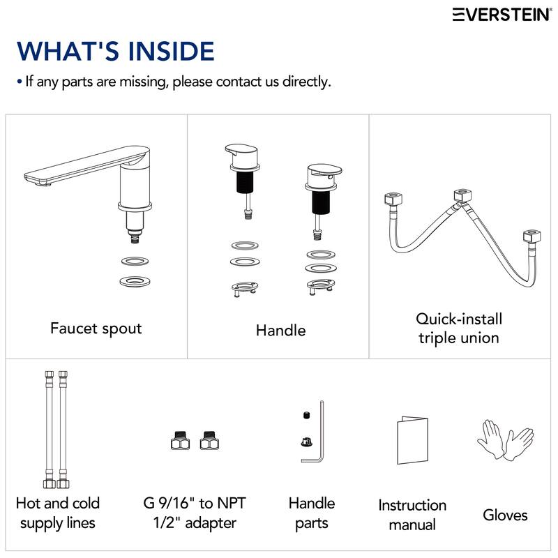 Modern Deck-Mount 2-Handle 360° Rotatable Bathtub Faucet Widespread 3 Hole Tub Filler