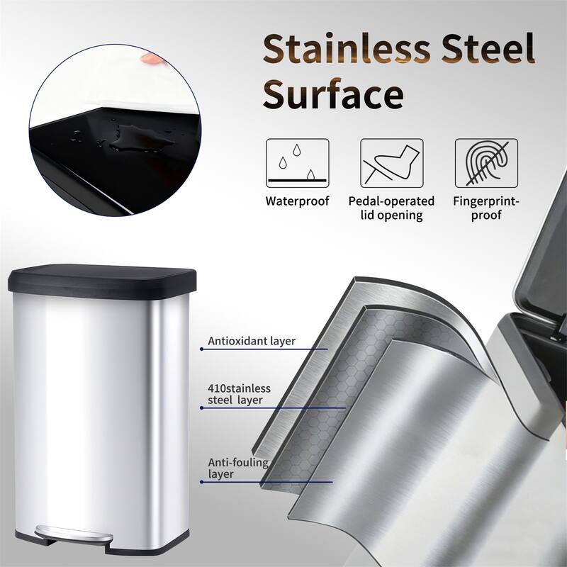 80 Liter / 21 Gallon Soft-Close, Smudge Resistant Trash Can with Foot Pedal, Stainless Steel, Sleek Finish