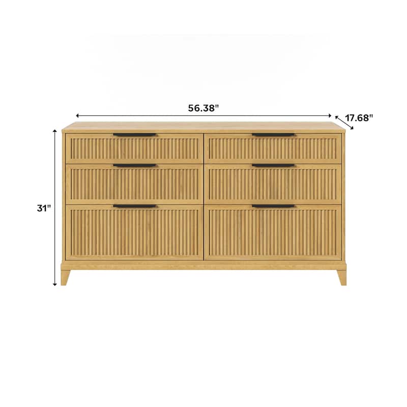 Middlebrook Designs Transitional Solid Wood 6-Drawer Dresser - Natural Pine